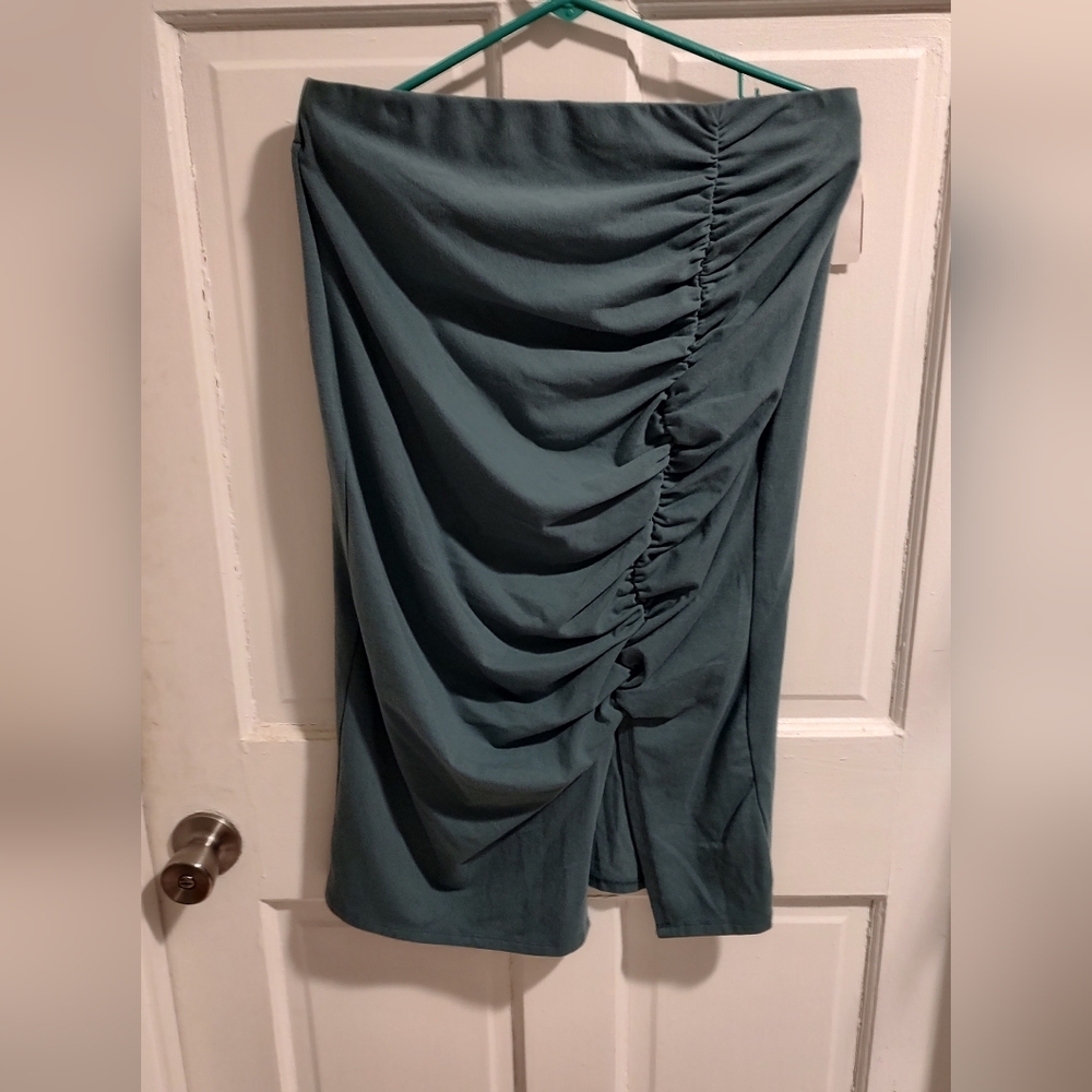 NWT Women's Nine West ruched slit midi skirt size L